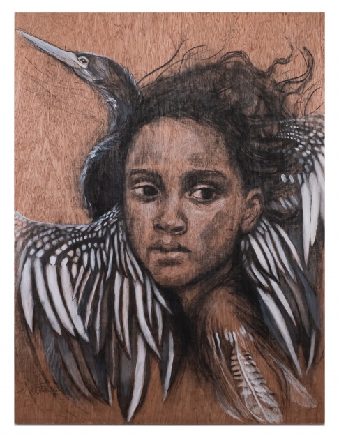 Anhinga by Kate Hanrahan | charcoal and gesso on wood panel Anhinga